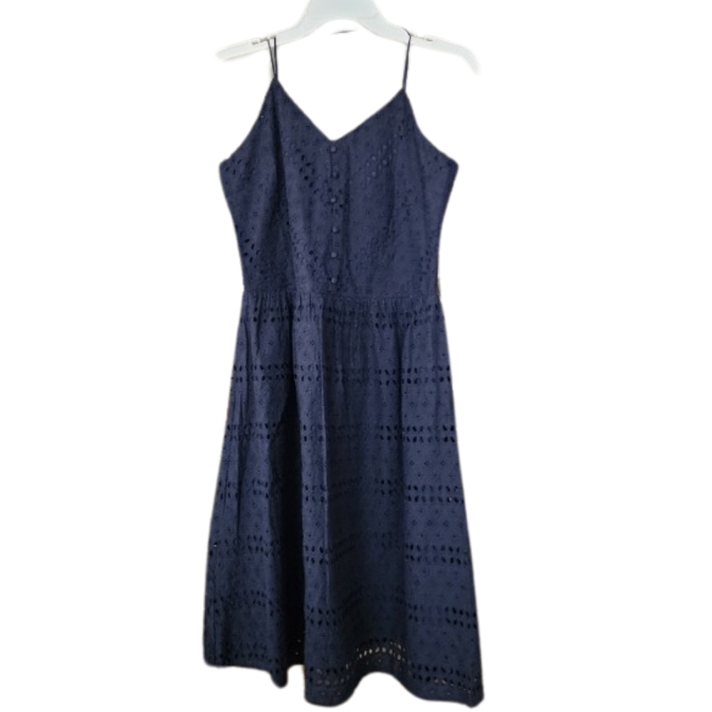 NWT Tommy‎ Hilfiger Navy Blue Eyelet Fit and Flare Midi Dress Size 10